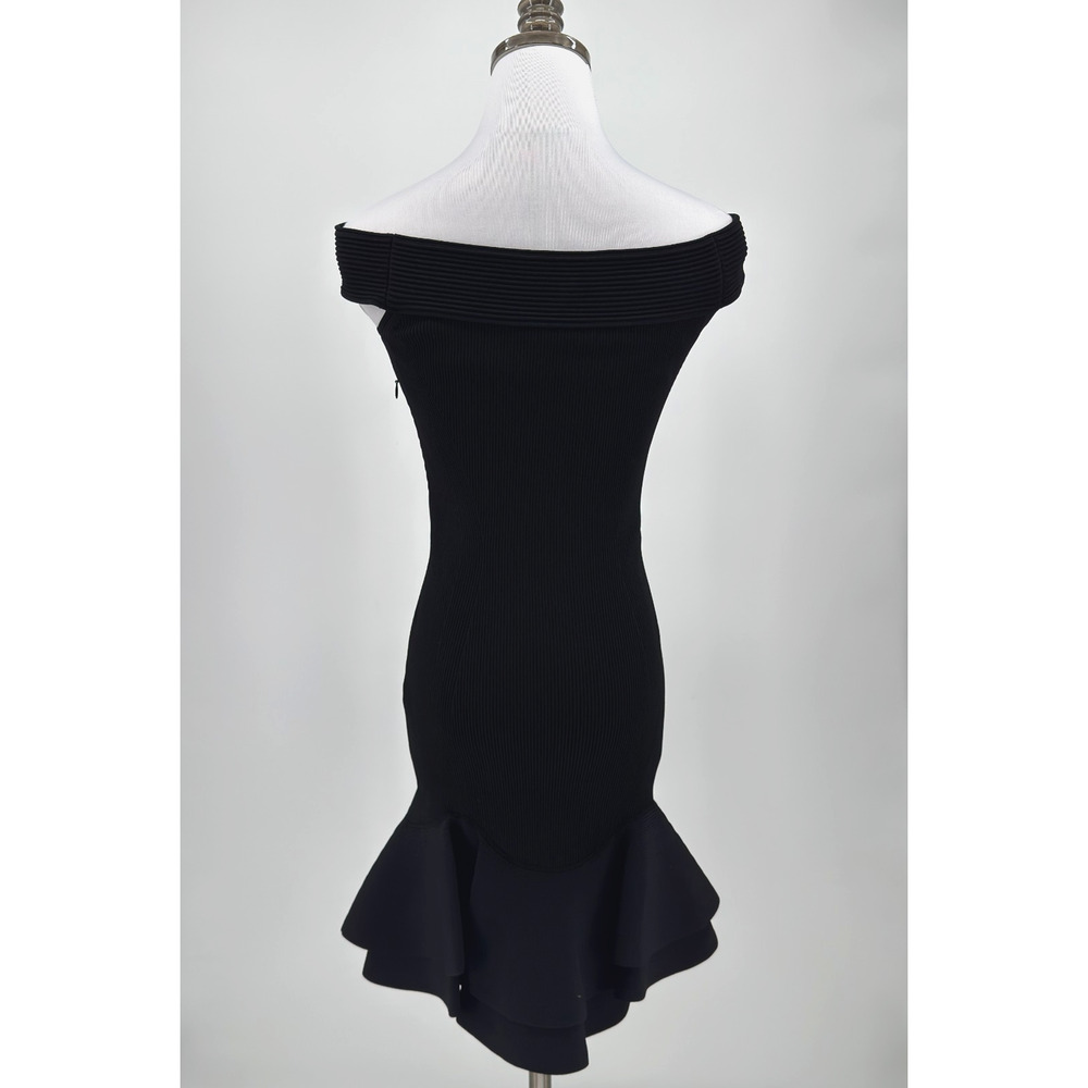 Alexander McQueen Black Rib Ruffle Hem Off-the-Shoulder Mini Dress Sz XS - Picture 3 of 8